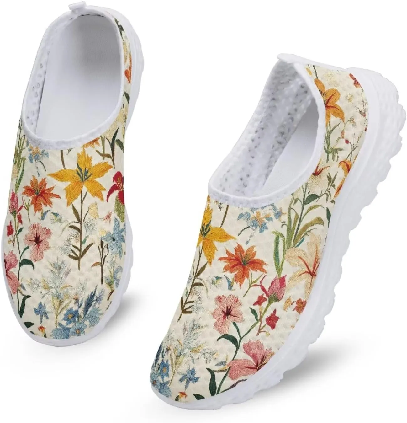 Fashion Walking Shoes Slip On Outdoor Sneakers for Womens Lightweight Breathable Mesh Loafers for Travel Size 5.5-11.5 White Sole