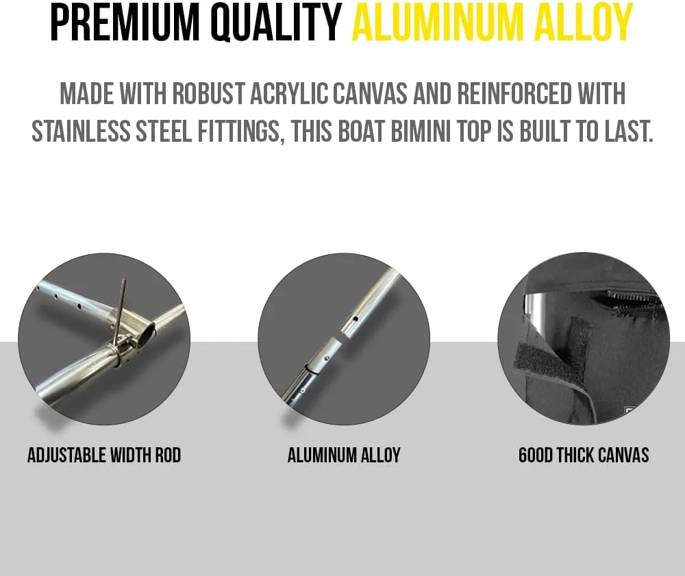 FASWORX Universal Boat Bimini Top Mounts on Wakeboard Tower, 600D Bimini Top Canvas, Frame, & Clamps, Universal Boat Canopy for Most 2-2.5” Wake Towers on Bass Boats, Jon Boats, Pontoons & More
