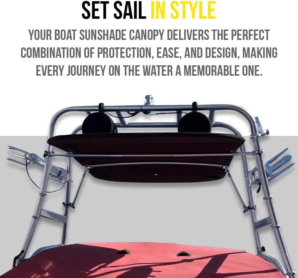 FASWORX Universal Boat Bimini Top Mounts on Wakeboard Tower, 600D Bimini Top Canvas, Frame, & Clamps, Universal Boat Canopy for Most 2-2.5” Wake Towers on Bass Boats, Jon Boats, Pontoons & More
