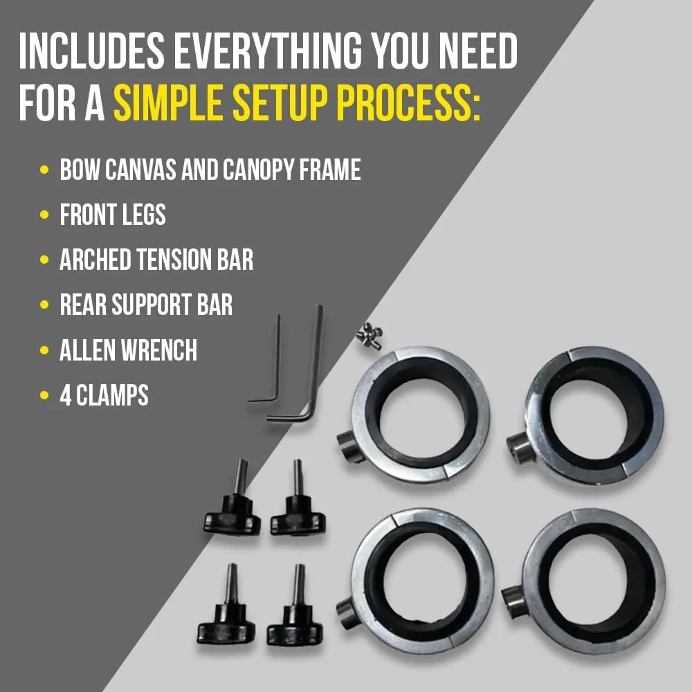 FASWORX Universal Boat Bimini Top Mounts on Wakeboard Tower, 600D Bimini Top Canvas, Frame, & Clamps, Universal Boat Canopy for Most 2-2.5” Wake Towers on Bass Boats, Jon Boats, Pontoons & More
