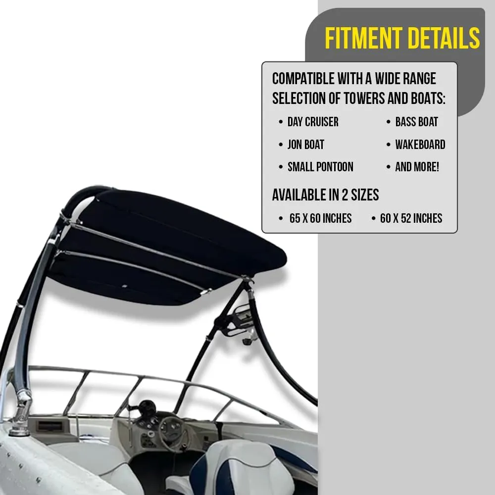 FASWORX Universal Boat Bimini Top Mounts on Wakeboard Tower, 600D Bimini Top Canvas, Frame, & Clamps, Universal Boat Canopy for Most 2-2.5” Wake Towers on Bass Boats, Jon Boats, Pontoons & More