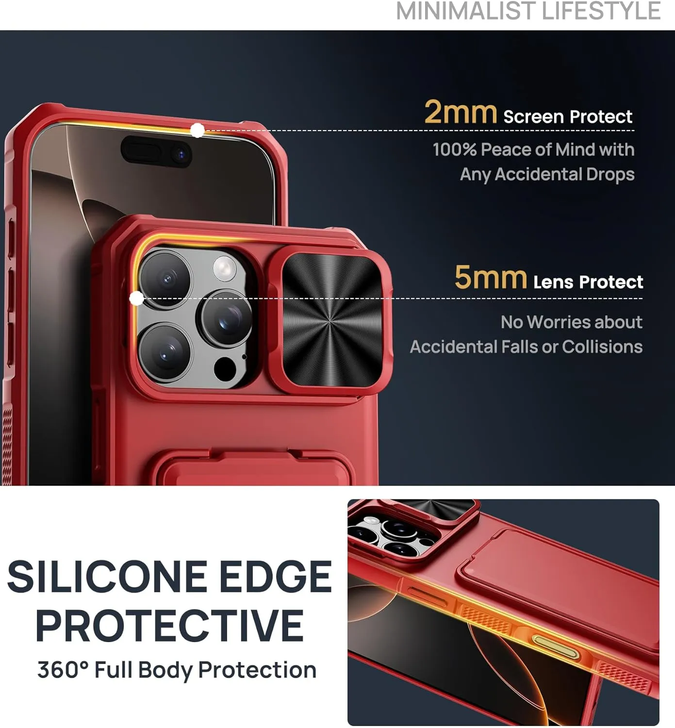 for iPhone 16 Pro Max Case with Credit Card Holder & Lens Cover Stand & Kickstand, Multi Functional TPU Sturdy Protective Wallet Case Cover for iPhone 16 Pro Max 6.9'' 5G, Red