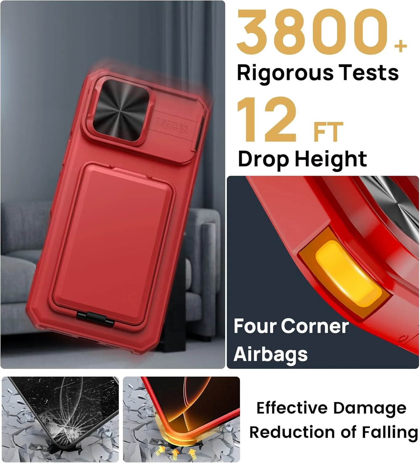 for iPhone 16 Pro Max Case with Credit Card Holder & Lens Cover Stand & Kickstand, Multi Functional TPU Sturdy Protective Wallet Case Cover for iPhone 16 Pro Max 6.9'' 5G, Red