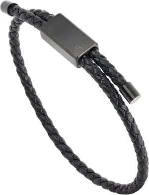 Forge & Foundry Men's Adjustable Black Braided Leather Bracelet | Drapers | Matte Black Stainless Steel Slider | Refined Hand-Crafted Jewelry, Designed by Jewelers, Forged for Men