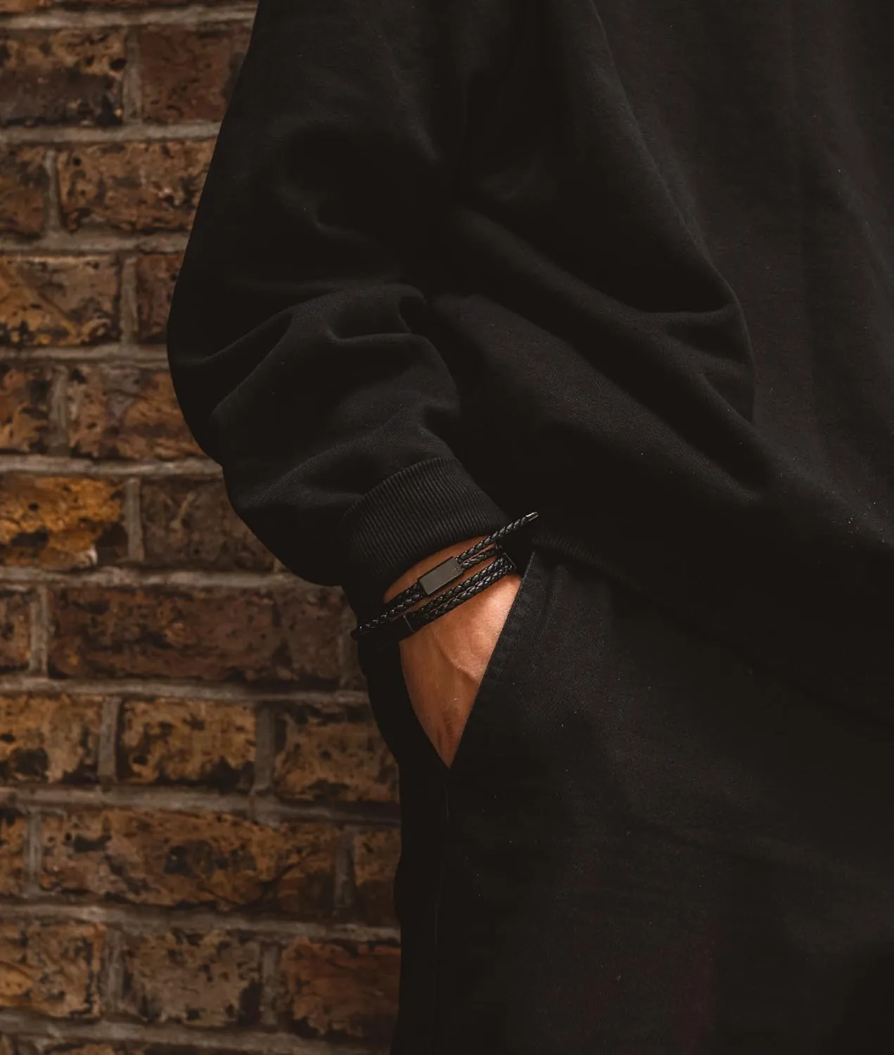 Forge & Foundry Men's Adjustable Black Braided Leather Bracelet | Drapers | Matte Black Stainless Steel Slider | Refined Hand-Crafted Jewelry, Designed by Jewelers, Forged for Men