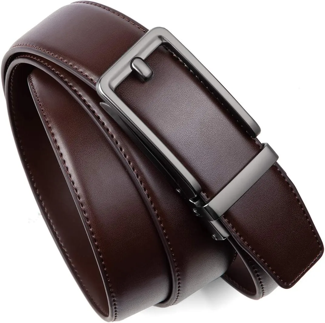 Founders & C Men's Leather Ratchet Comfort Click Belt Dress with Slide Buckle -Adjustable Trim to Fit