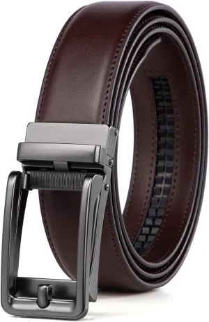 Founders & C Men's Leather Ratchet Comfort Click Belt Dress with Slide Buckle -Adjustable Trim to Fit