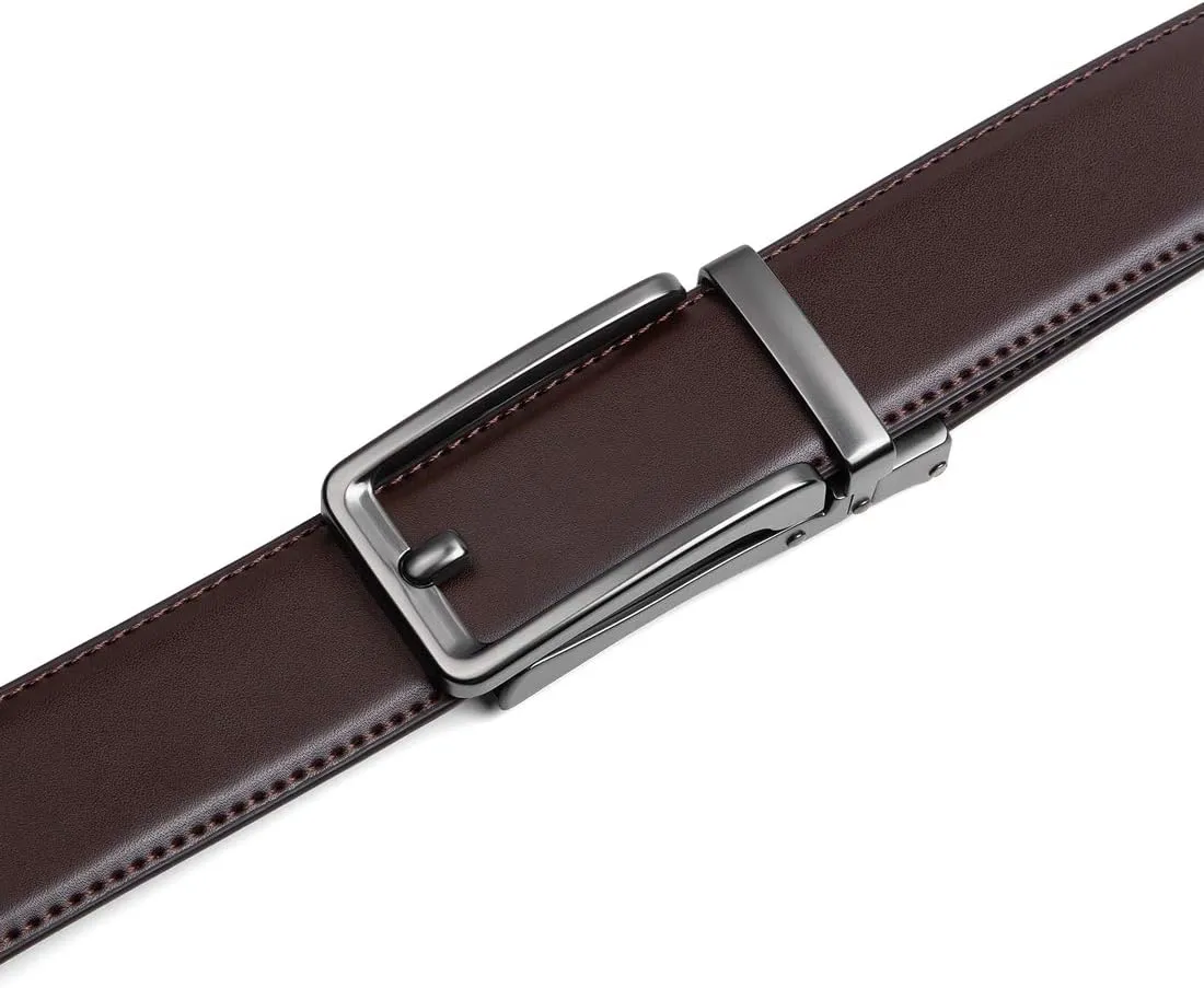 Founders & C Men's Leather Ratchet Comfort Click Belt Dress with Slide Buckle -Adjustable Trim to Fit