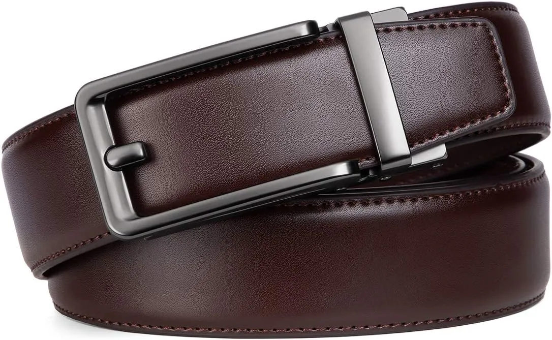 Founders & C Men's Leather Ratchet Comfort Click Belt Dress with Slide Buckle -Adjustable Trim to Fit