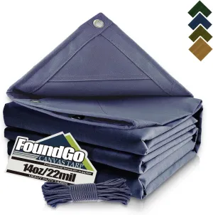 FoundGo Canvas Tarp 10x12ft Heavy Duty Waterresistant Tarps with Grommets, UV Resistant, 22 Mil Tarpaulin,14 oz Durable Cloth Covers for Car, Roof, Boat, Camp, Canopy, Woodpile with Ropes-Blue