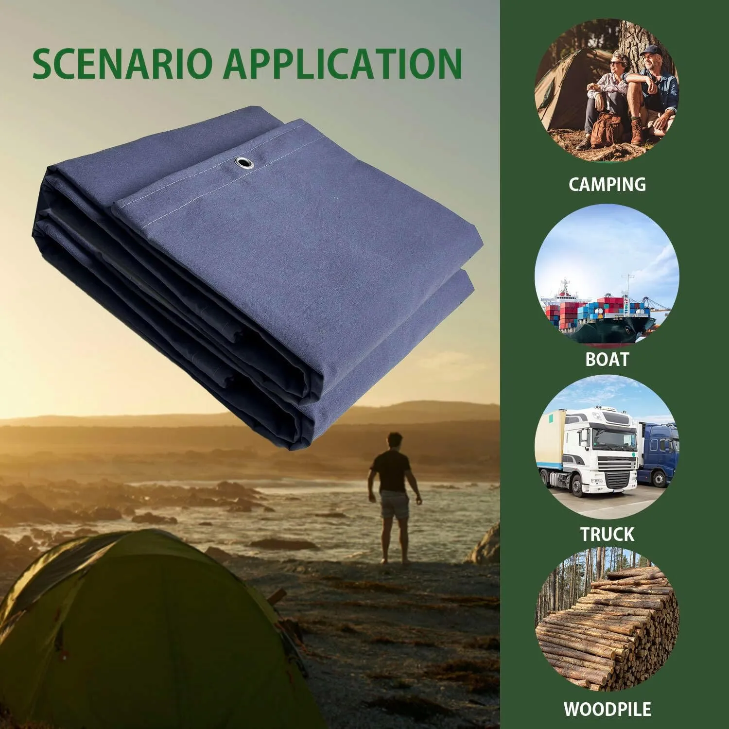 FoundGo Canvas Tarp 10x12ft Heavy Duty Waterresistant Tarps with Grommets, UV Resistant, 22 Mil Tarpaulin,14 oz Durable Cloth Covers for Car, Roof, Boat, Camp, Canopy, Woodpile with Ropes-Blue