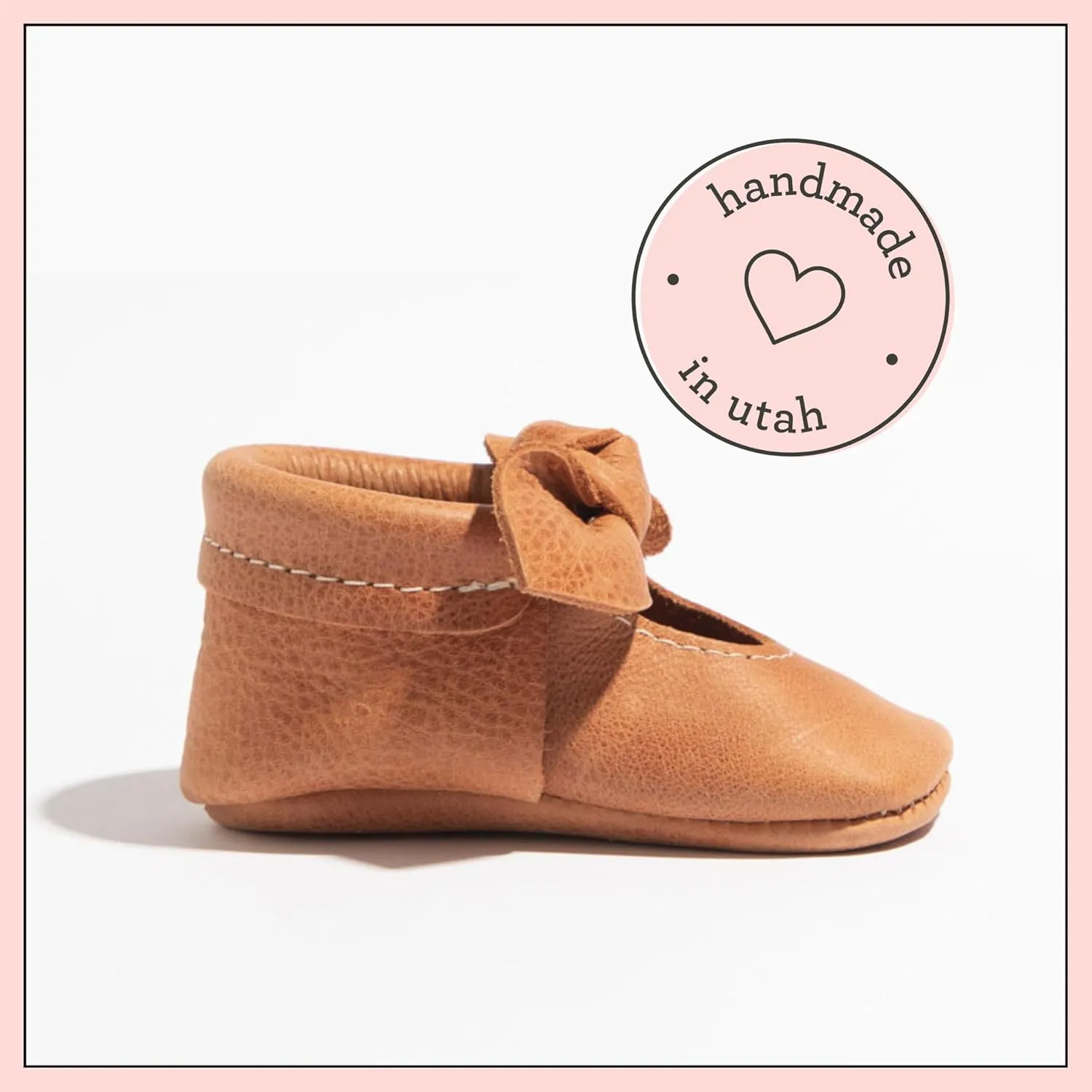 Freshly Picked Knotted Bow Baby Girl Shoes Soft Sole or Hard Sole, Premium Leather Baby Shoes Handmade in Utah, Infant to Toddler Sizes