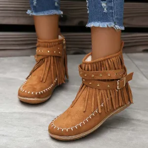 Fringe Buckle Ankle Boots | Boho Chic Style | Faux Suede