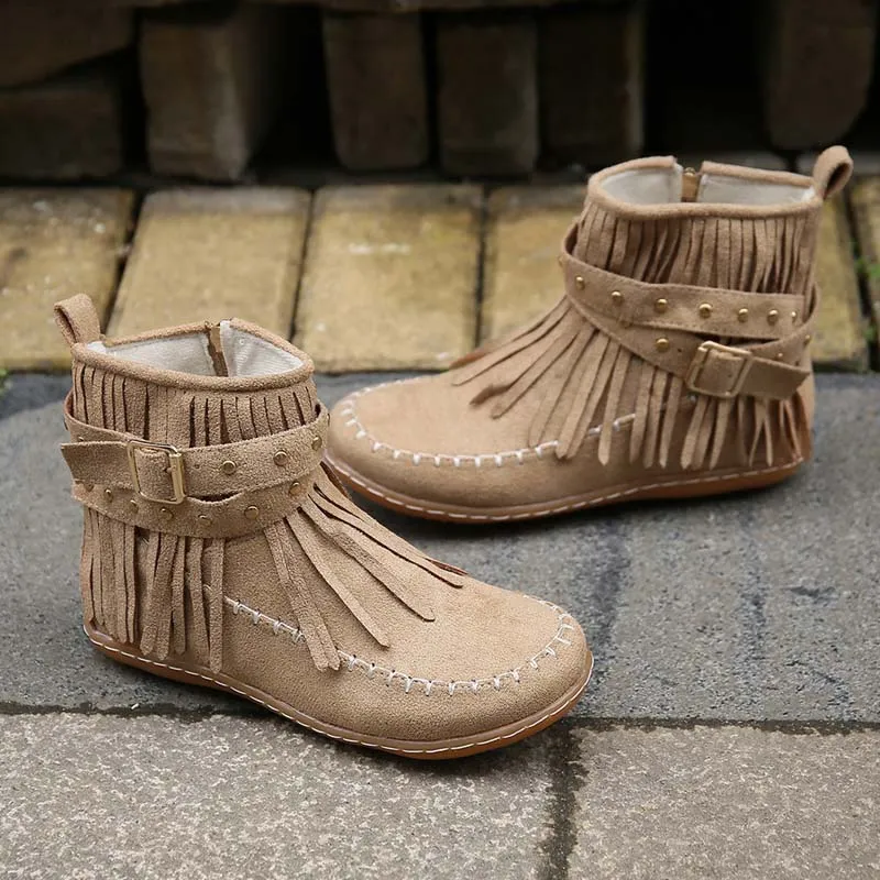 Fringe Buckle Ankle Boots | Boho Chic Style | Faux Suede