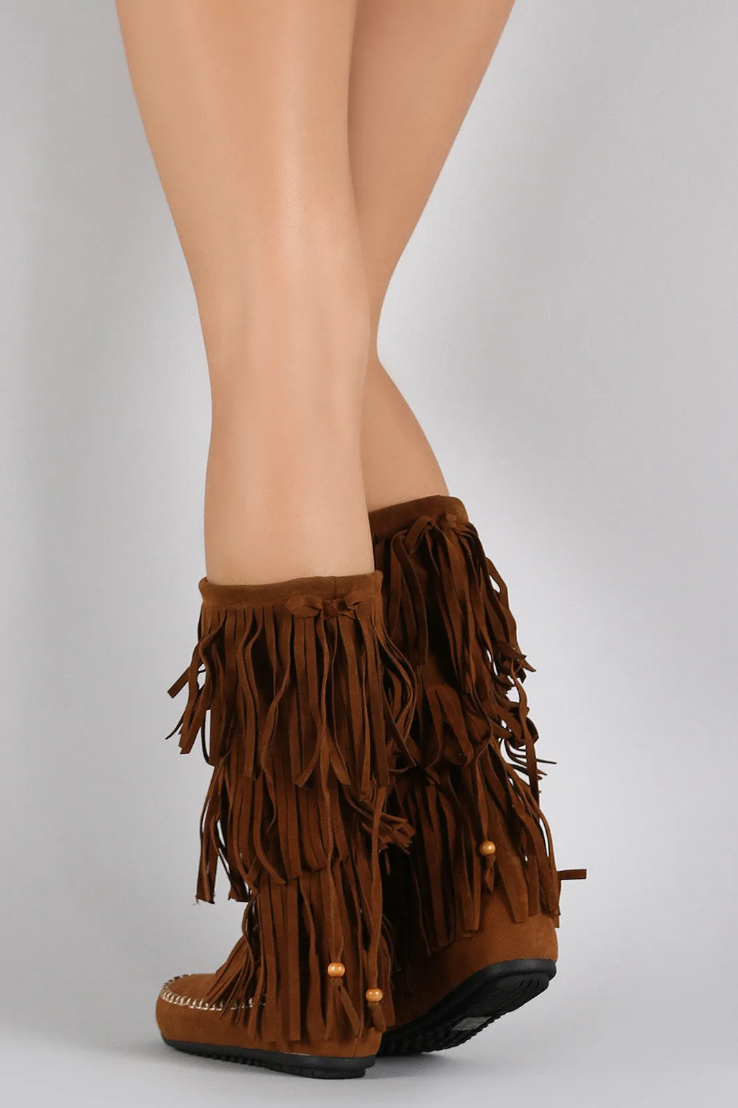 Fringe Moccasin Mid Toe Suede Artistic Boot Calf All-encompassing selection Triple Flat Round