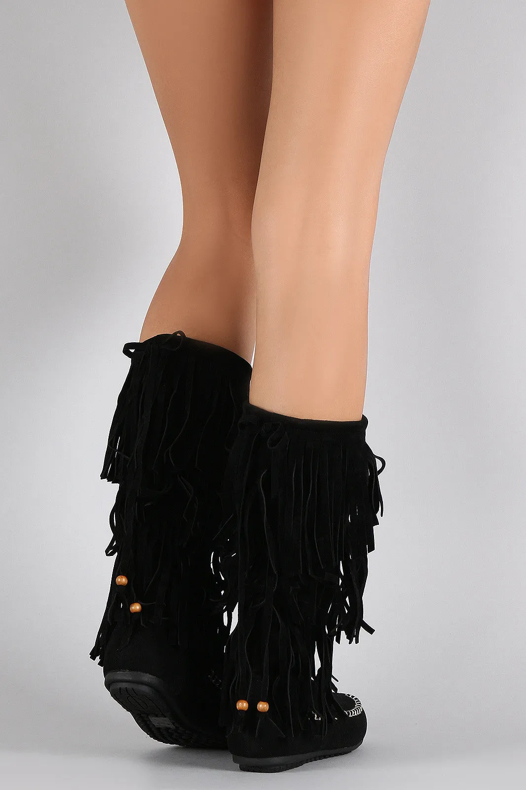 Fringe Moccasin Mid Toe Suede Artistic Boot Calf All-encompassing selection Triple Flat Round