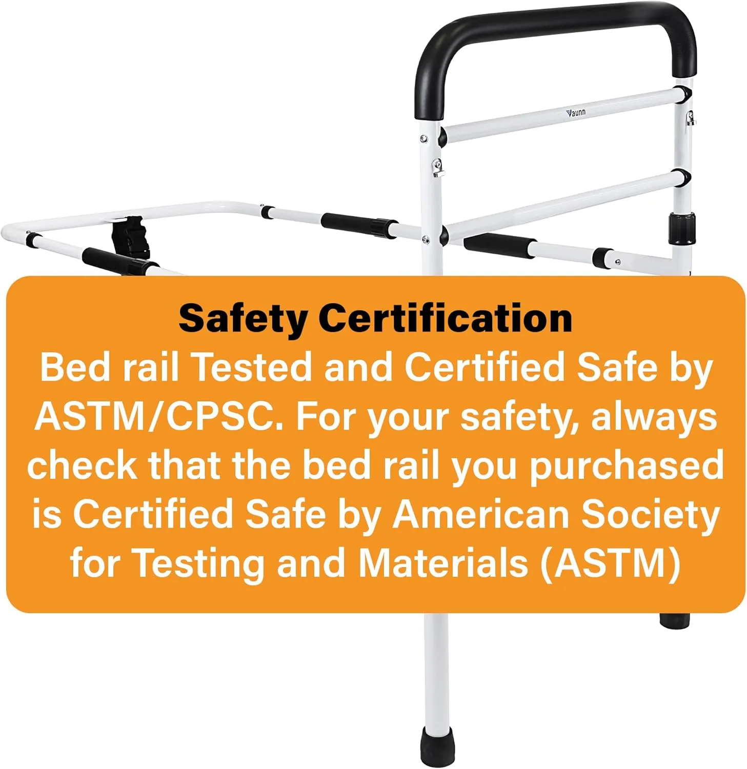FSA/HSA Eligible, Vaunn Medical New Adjustable Bed Assist Rail Handle (Passed ASTM F3186–17 Safety Standard) and Hand Guard Grab Bar, Bedside Safety and Stability (Tool-Free Assembly), White/Black