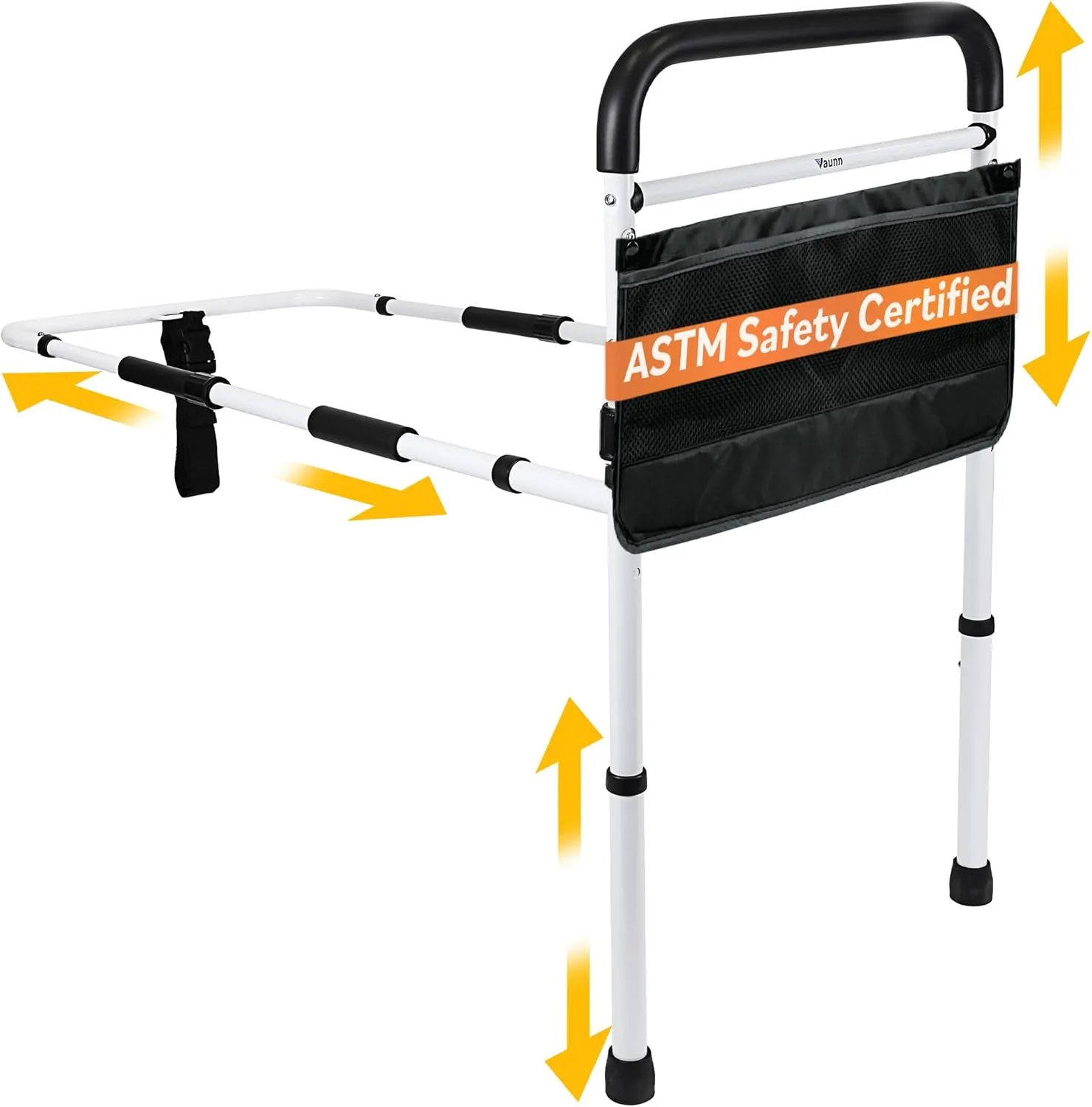 FSA/HSA Eligible, Vaunn Medical New Adjustable Bed Assist Rail Handle (Passed ASTM F3186–17 Safety Standard) and Hand Guard Grab Bar, Bedside Safety and Stability (Tool-Free Assembly), White/Black