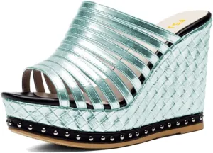 FSJ Women Open Toe High Heel Mules Platform Clogs Slip On Studded Wedges Sandals Strappy Slide Casual Backless Slippers Shoes Size 4-16 US