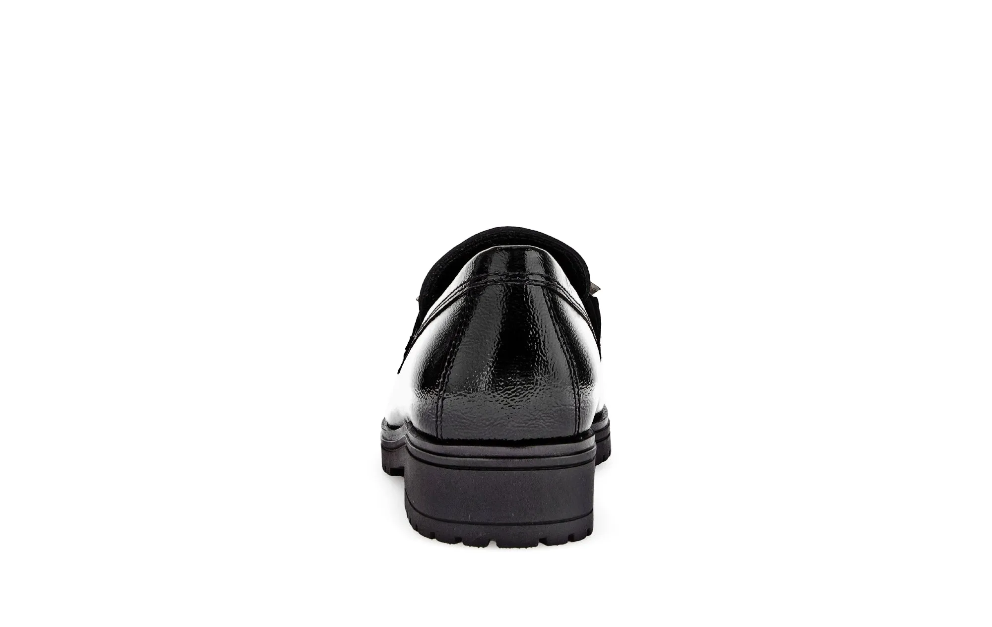 GABOR - 55.251.97 LOW HEEL LOAFER WITH CHAIN DETAIL - BLACK PATENT