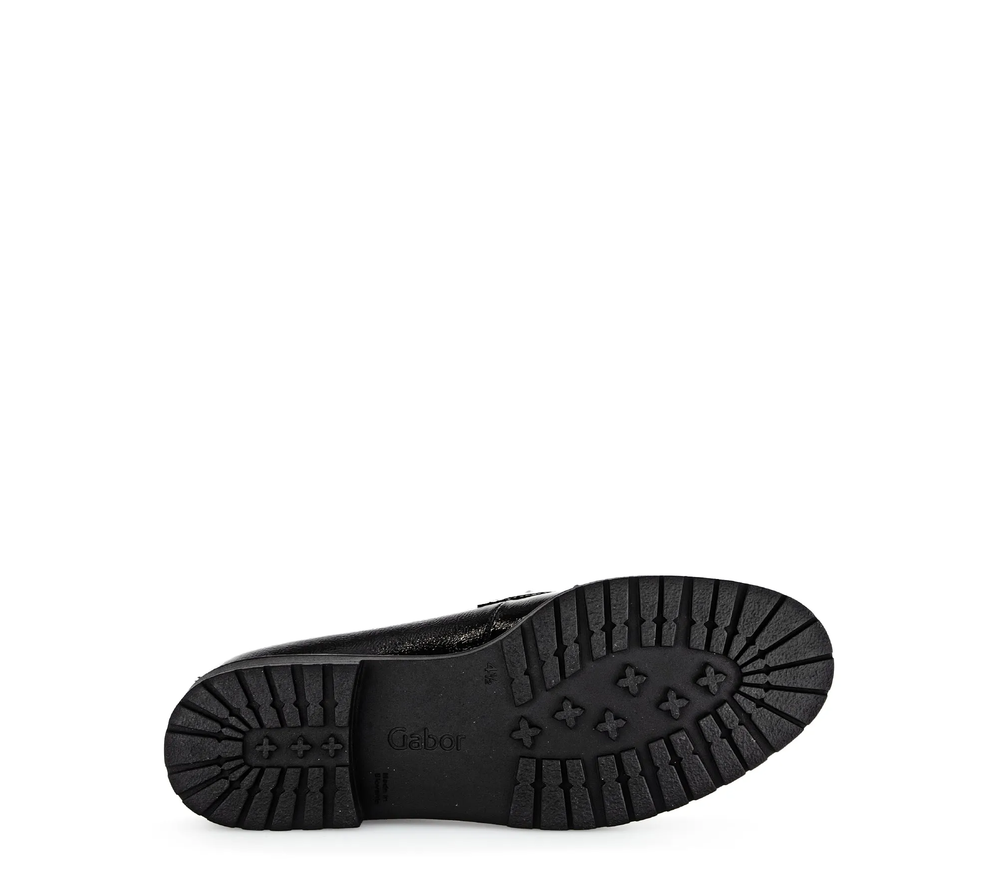 GABOR - 55.251.97 LOW HEEL LOAFER WITH CHAIN DETAIL - BLACK PATENT