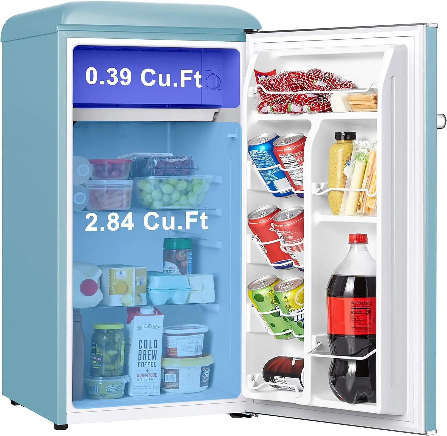 Galanz GLR33MBER10 Retro Compact Refrigerator, Single Door Fridge, Adjustable Mechanical Thermostat with Chiller, Blue, 3.3 Cu Ft