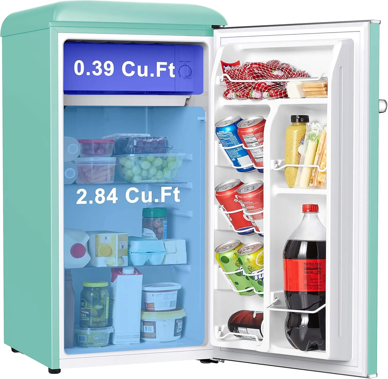 Galanz GLR33MGNR10 Retro Compact Refrigerator, Single Door Fridge, Adjustable Mechanical Thermostat with Chiller, Green, 3.3 Cu Ft
