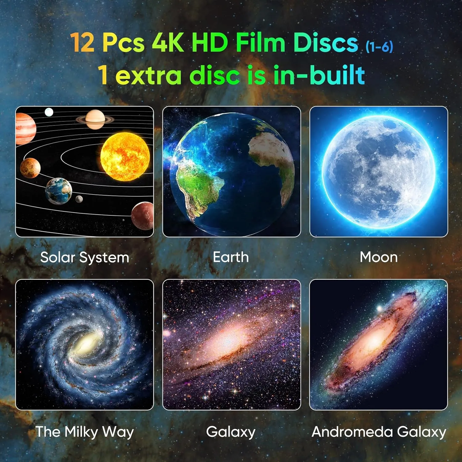 Galaxy Projector for Bedroom, HD Image Star Projector Galaxy Light Adjustable Knob, 13 Film Discs Planetarium Projector for Kids, 360° Rotating 1/2h Timer Simple 3-Button Control