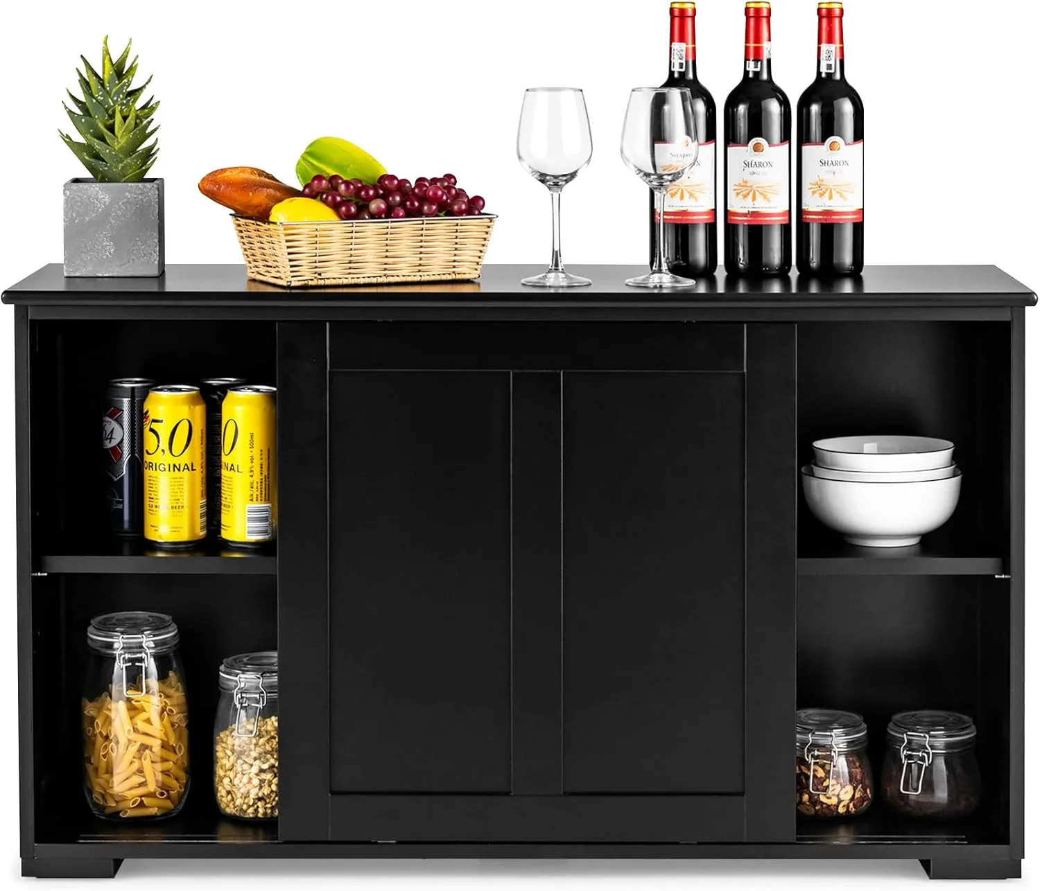 Giantex Kitchen Buffet Cabinet, Credenza Storage Cabinets w/Sliding Door and Adjustable Shelf,Sideboard Cabinet Console Table for Living Room Dining Room Hallyway (Black)