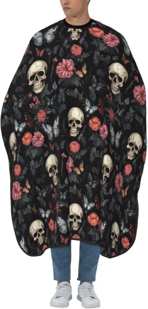 Gothic Flower Butterfly Sugar Skull Barber Cape with Adjustable Buckle Hair Cutting Salon Cape for Unisex, Perfect for Hairstylists
