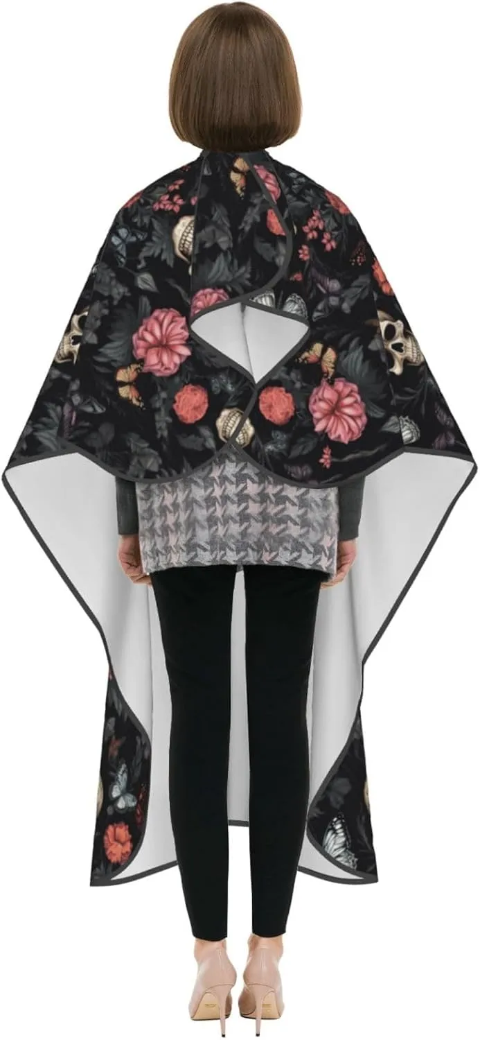 Gothic Flower Butterfly Sugar Skull Barber Cape with Adjustable Buckle Hair Cutting Salon Cape for Unisex, Perfect for Hairstylists