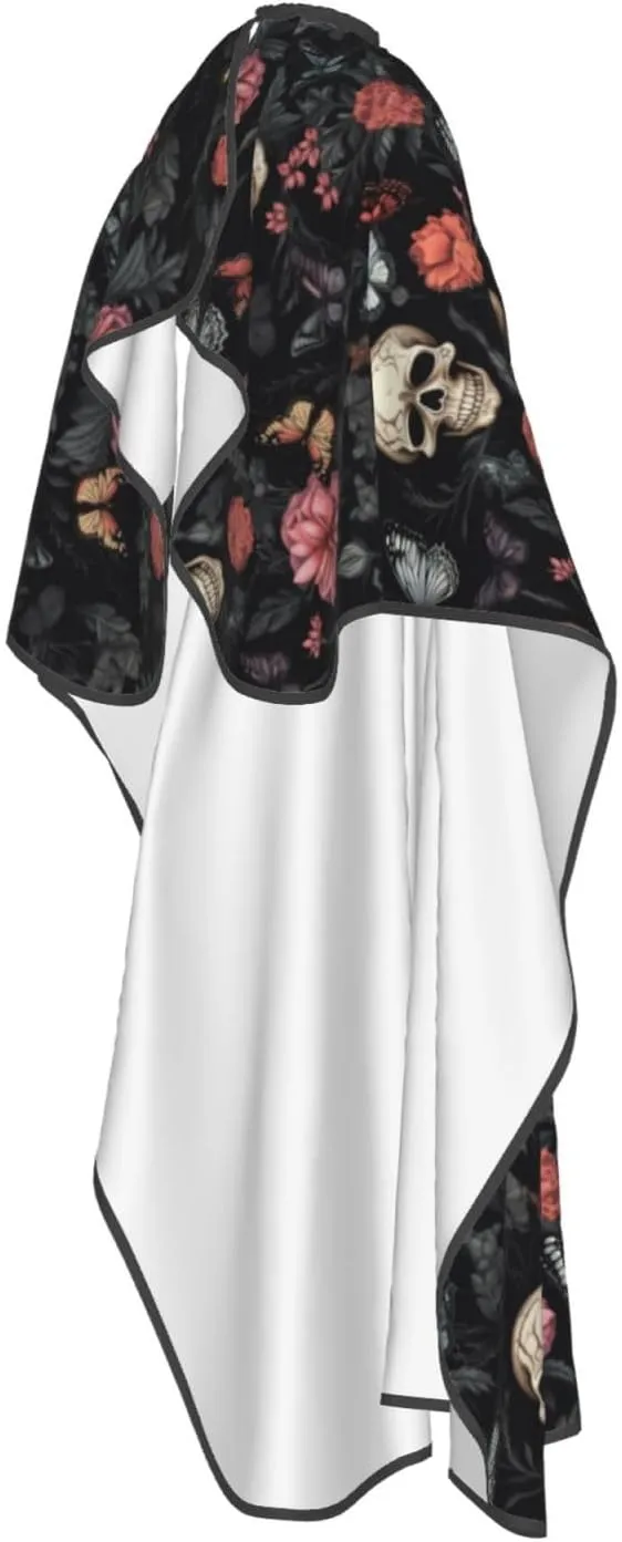 Gothic Flower Butterfly Sugar Skull Barber Cape with Adjustable Buckle Hair Cutting Salon Cape for Unisex, Perfect for Hairstylists