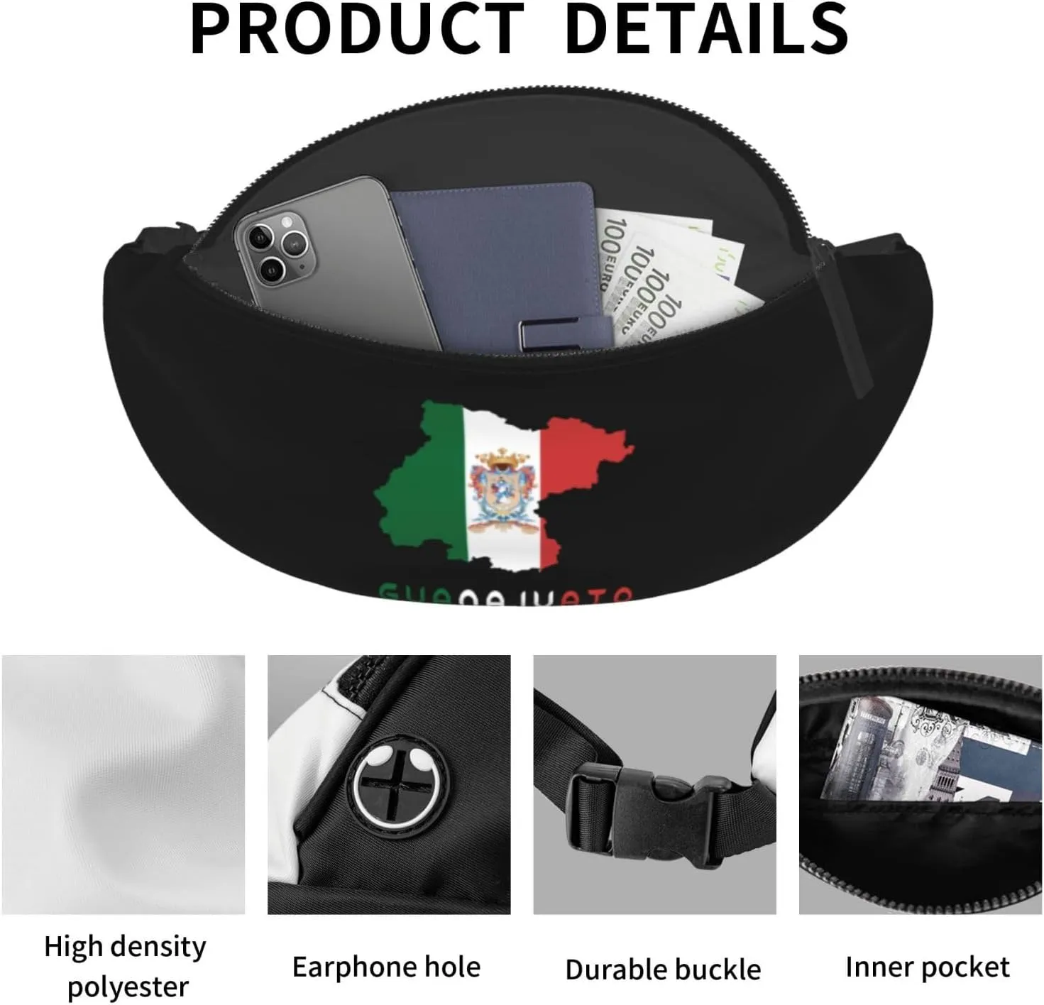 Guanajuato Mexico State Flag Map Fanny Pack Daypack Crossbody Waist Bag For Travel Sports Running Hiking