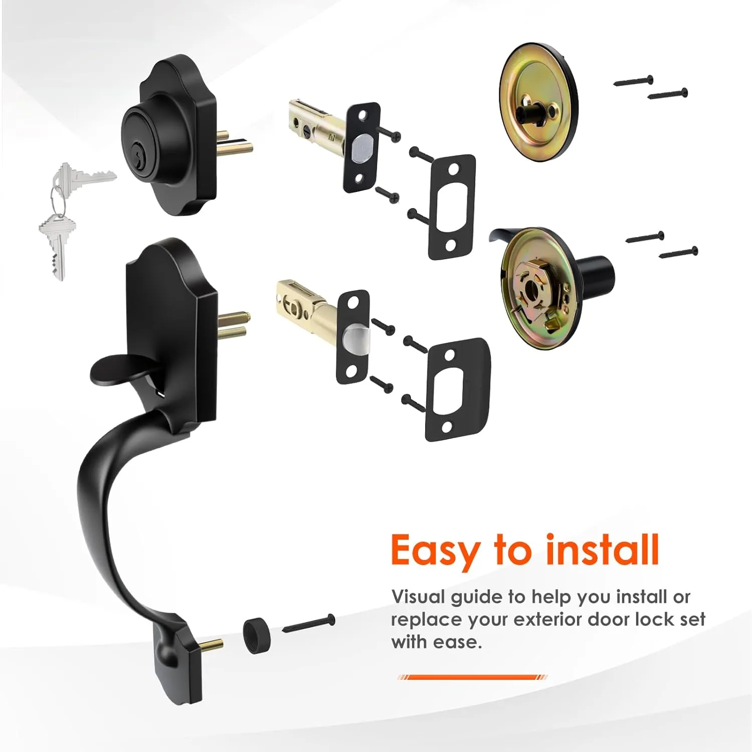 Haidms Matte Black Front Door Handle and Deadbolt Set, Front Door Lock Set, Entry Door Locksets with Deadbolt Single Cylinder, Exterior Door Handle with Reversible Handle Lever