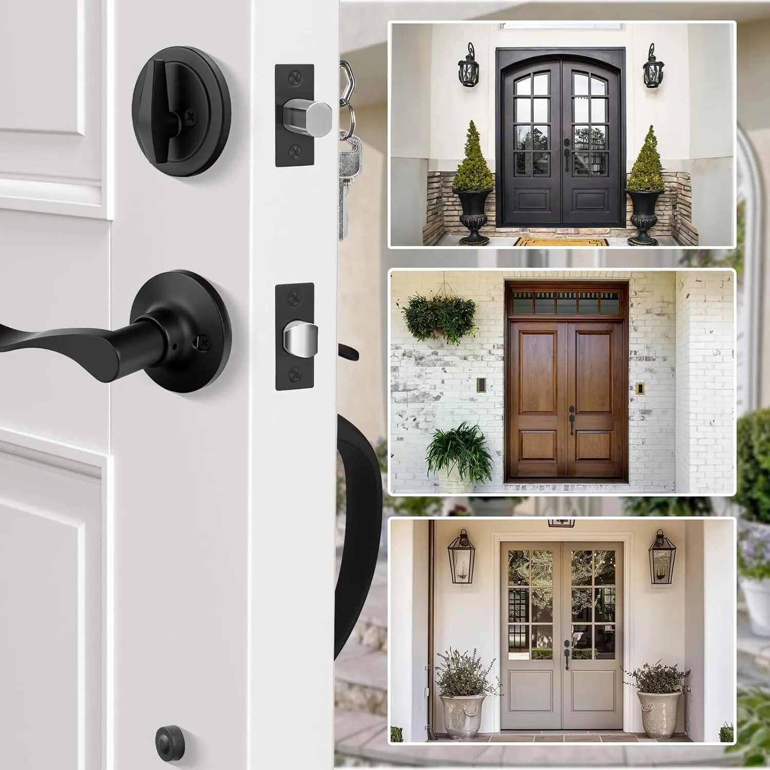 Haidms Matte Black Front Door Handle and Deadbolt Set, Front Door Lock Set, Entry Door Locksets with Deadbolt Single Cylinder, Exterior Door Handle with Reversible Handle Lever