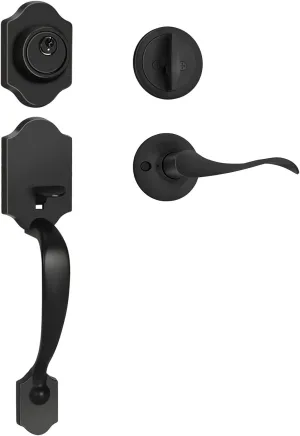 Haidms Matte Black Front Door Handle and Deadbolt Set, Front Door Lock Set, Entry Door Locksets with Deadbolt Single Cylinder, Exterior Door Handle with Reversible Handle Lever