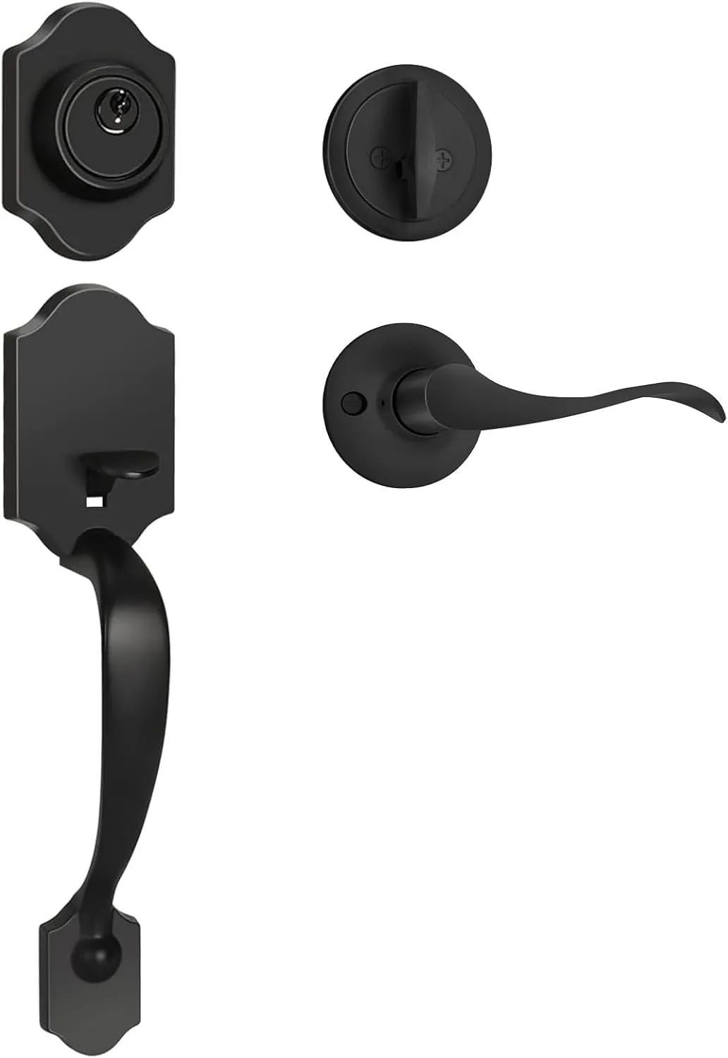 Haidms Matte Black Front Door Handle and Deadbolt Set, Front Door Lock Set, Entry Door Locksets with Deadbolt Single Cylinder, Exterior Door Handle with Reversible Handle Lever