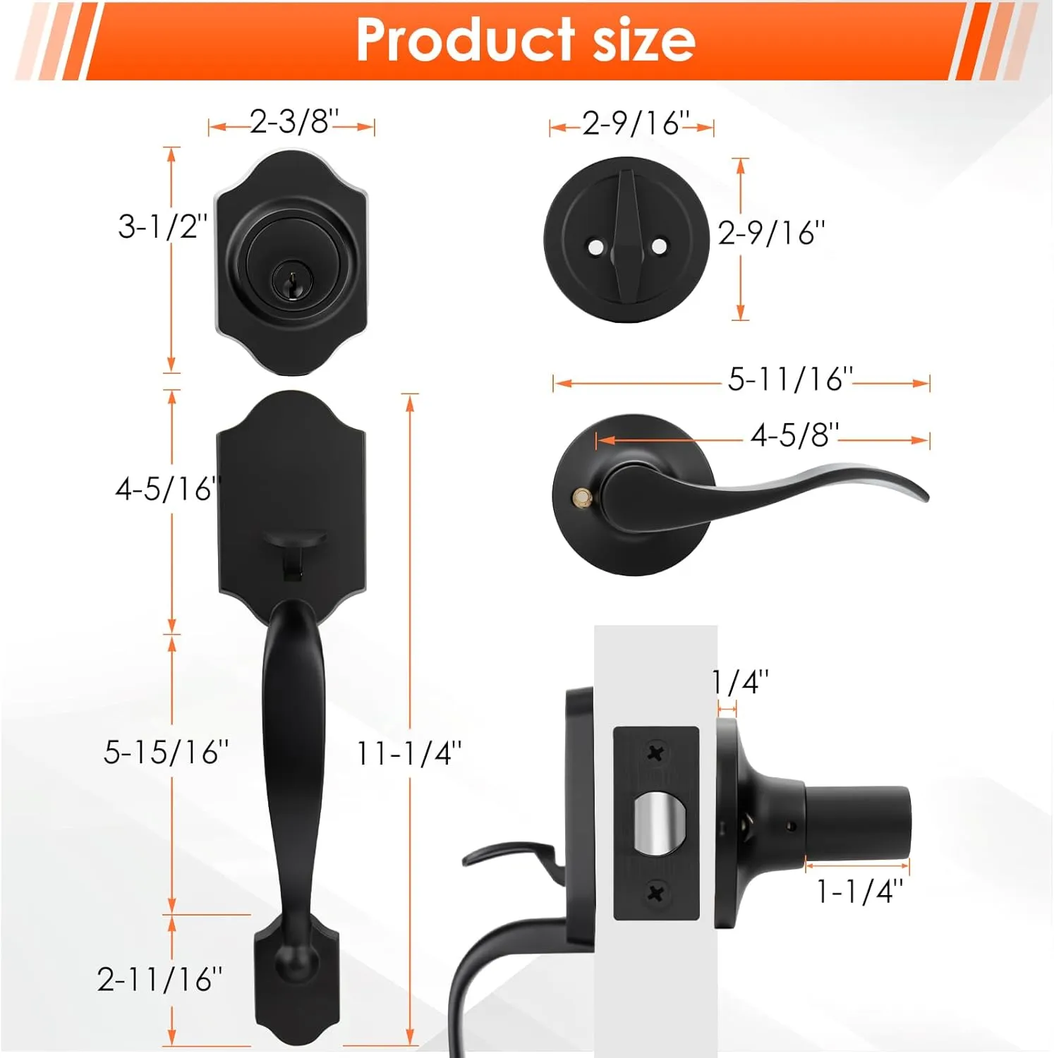 Haidms Matte Black Front Door Handle and Deadbolt Set, Front Door Lock Set, Entry Door Locksets with Deadbolt Single Cylinder, Exterior Door Handle with Reversible Handle Lever