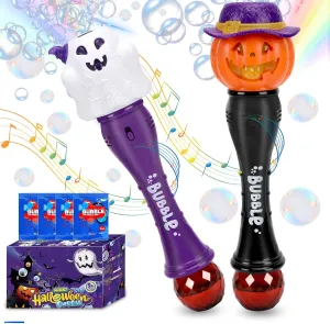 Halloween Bubble Wand for Kids, Automatic Bubble Machine with Light up LED and Musi, Outdoor/Indoor Bubble Blower Wand Toy Gifts for Kids, 2 Pcs Pumpkin and Ghost Shaped Halloween Party Bubble Makers