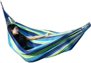 Hammock Outdoor Thickened Canvas Outdoor Bent Wooden Stick Hanging Sheet Double Hammock Swing Dormitory Camping Hammocks for Outside(Blue,B)