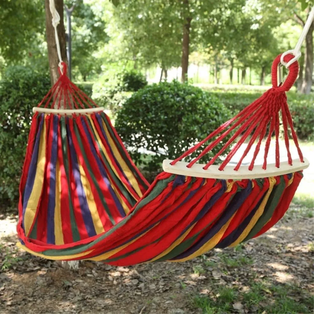 Hammock Outdoor Thickened Canvas Outdoor Bent Wooden Stick Hanging Sheet Double Hammock Swing Dormitory Camping Hammocks for Outside(Blue,B)