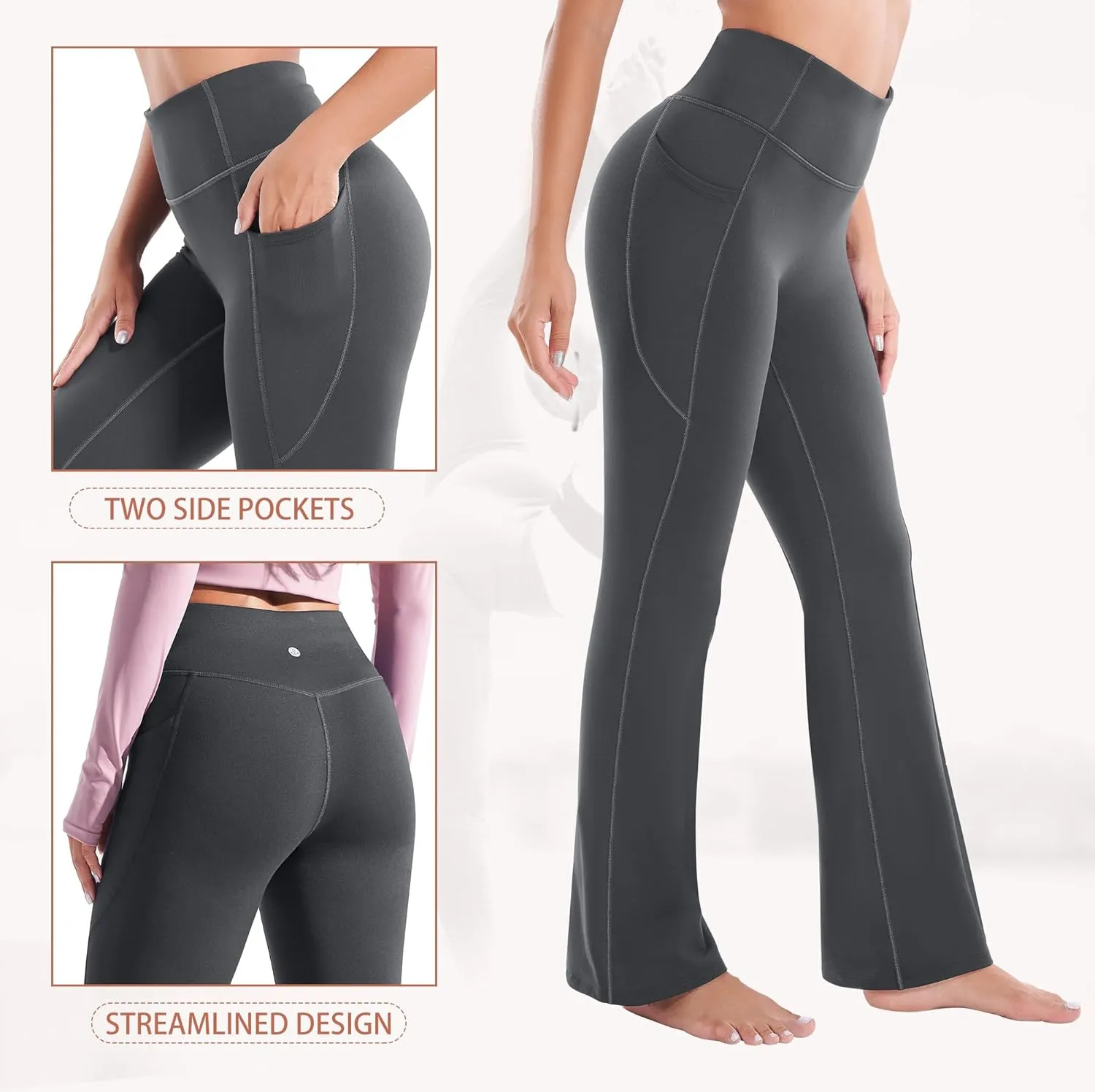 Heathyoga Fleece Lined Pants Women Yoga Pants with Pockets for Women Thermal Pants High Waist Flare Leggings for Winter