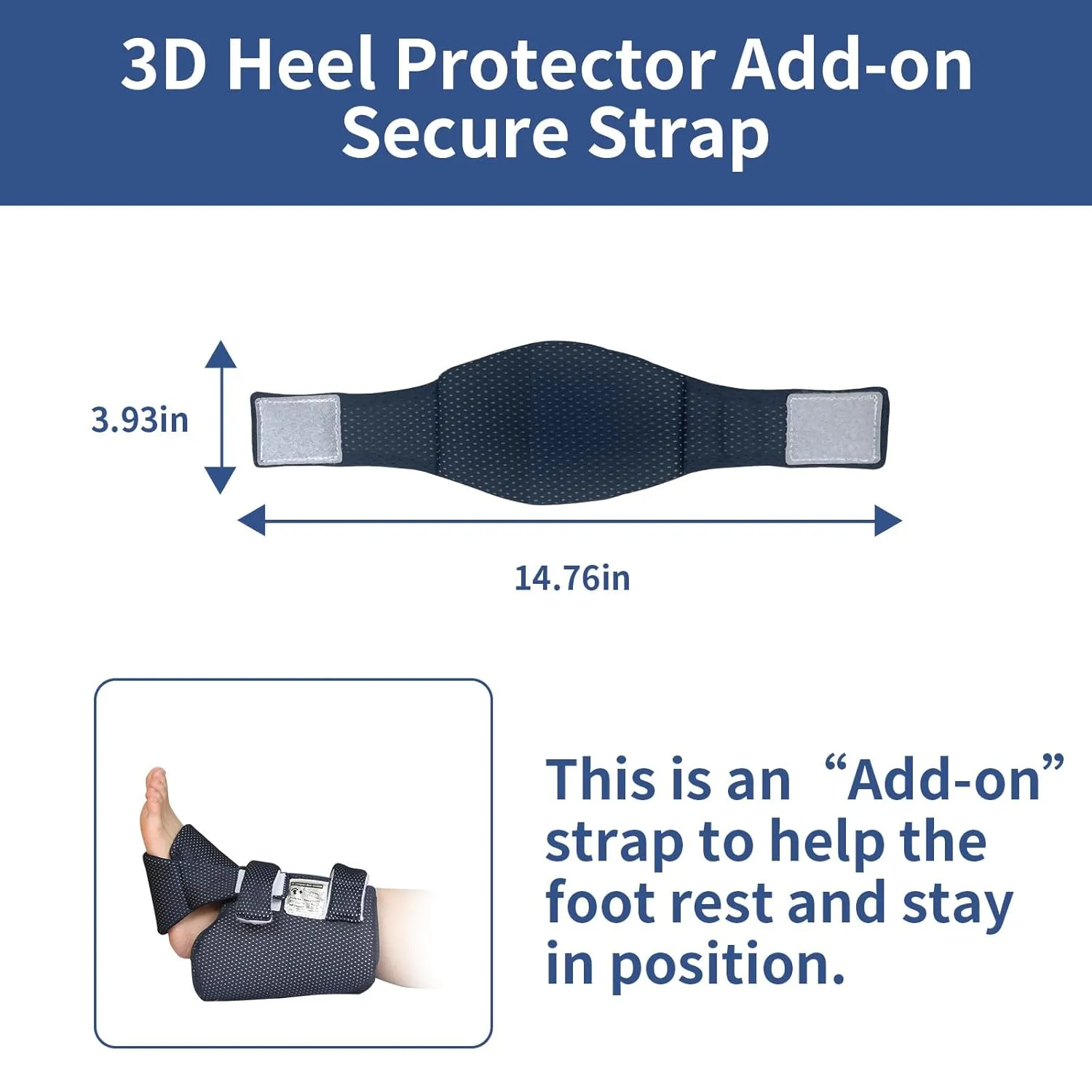 Heel Protector Add-on Secure Strap Works with 3D Compact Heel Protectors for Pressure Sores, Ankle Pillow Foot Cushion for Heel Pain, Reduce the Pressure Sores (Navy Blue Secure Strap 2 pcs)