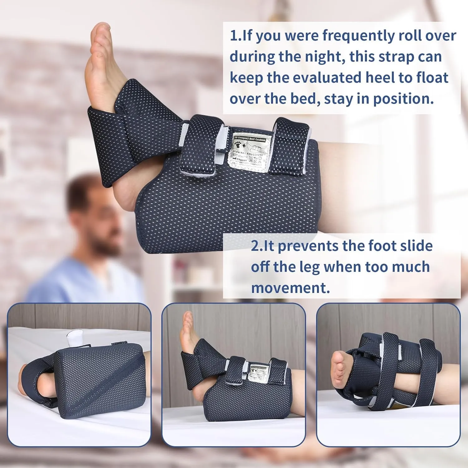 Heel Protector Add-on Secure Strap Works with 3D Compact Heel Protectors for Pressure Sores, Ankle Pillow Foot Cushion for Heel Pain, Reduce the Pressure Sores (Navy Blue Secure Strap 2 pcs)