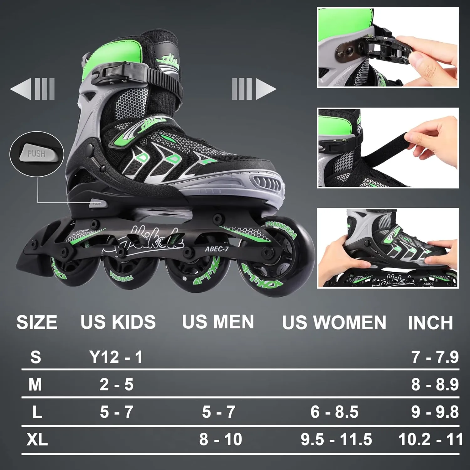 Hikole Adjustable Inline Skates for Kids and Adults, Outdoor Roller Fitness Blades for Men and Women, Beginner Roller Skates for Girls and Boys