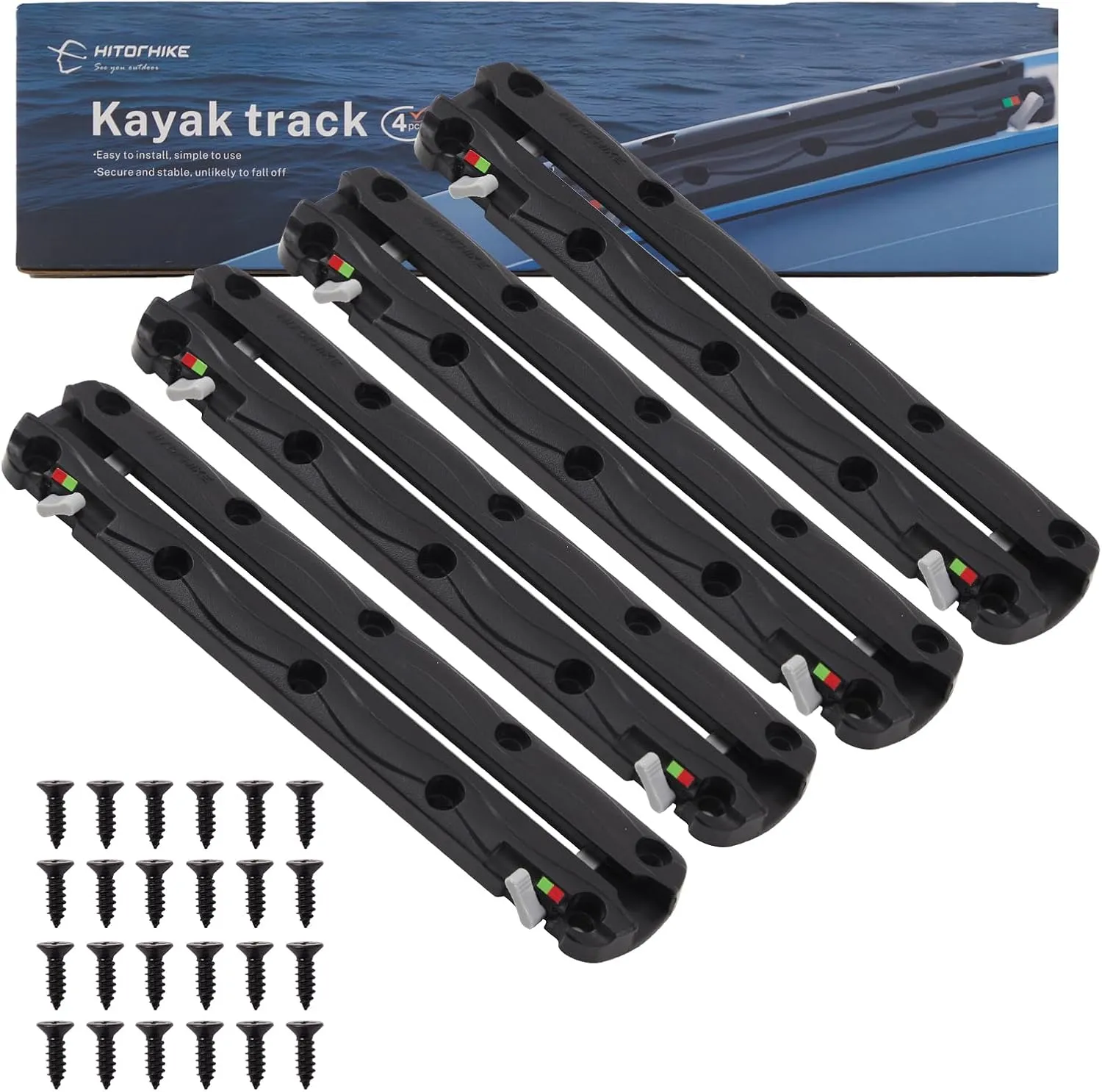 Hitorhike Pro Kayak Fishing Track with Manual Lock - All-Water Ready Rail System, Fast Installation for Rods Finders Cups - Fits Kayaks Jon Boats and Small Boats
