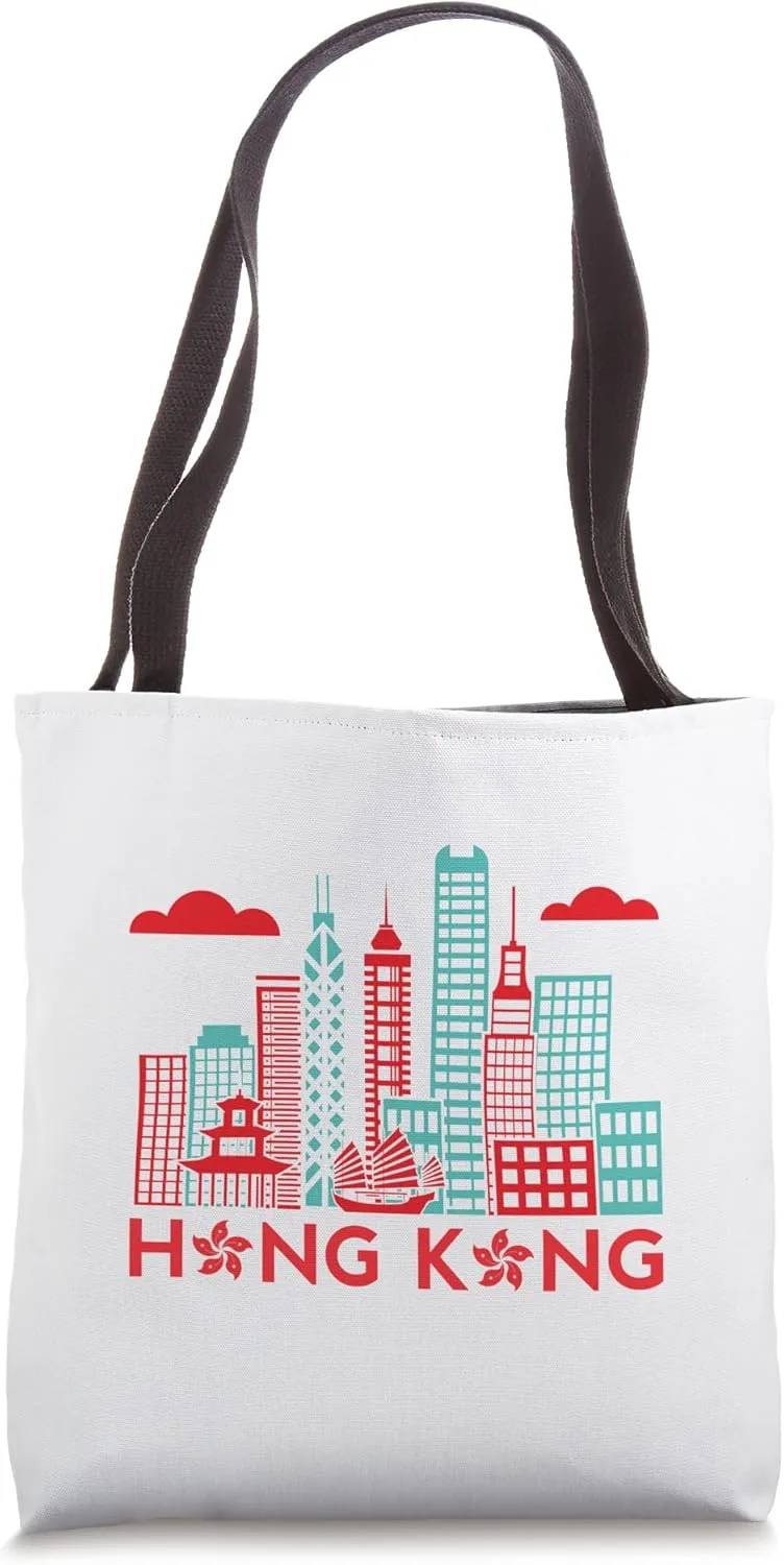 Hong Kong City Skyscraper Skyline Junk Boat Travel Souvenir Tote Bag
