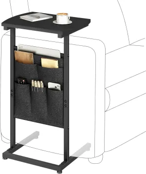 HOOBRO C Shaped End Table with Storage Bag, 28.3" Tall Small Side Table for Couch, Slide Under Sofa, TV Tray for Small Place, Sturdy Frame, Living Room, Bedroom, Black BB40SF01