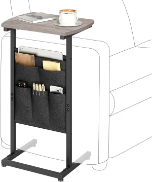 HOOBRO C Shaped End Table with Storage Bag, 28.3" Tall Small Side Table for Couch, Slide Under Sofa, TV Tray for Small Place, Sturdy Frame, Living Room, Bedroom, Greige and Black BG40SF01