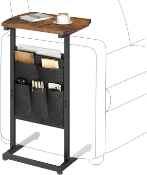 HOOBRO C Shaped End Table with Storage Bag, 28.3" Tall Small Side Table for Couch, Slide Under Sofa, TV Tray for Small Place, Sturdy Frame, Living Room, Bedroom, Rustic Brown and Black BF40SF01